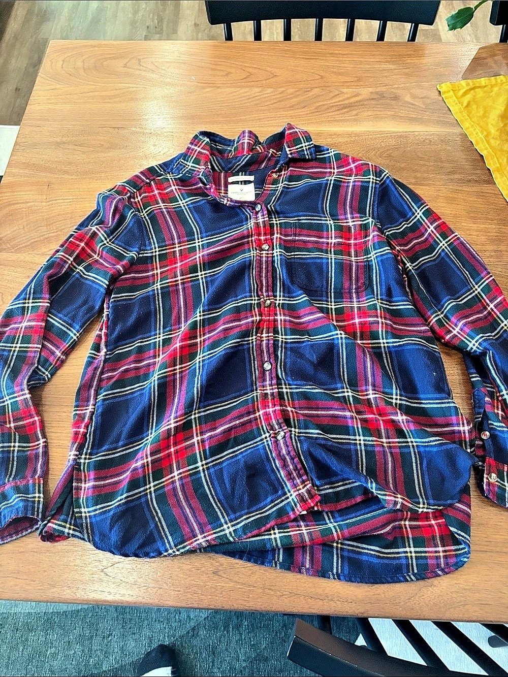 American Eagle Outfitters Ahh-Mazingly Soft Boyfriend Flannel Shirt, Blue & Red